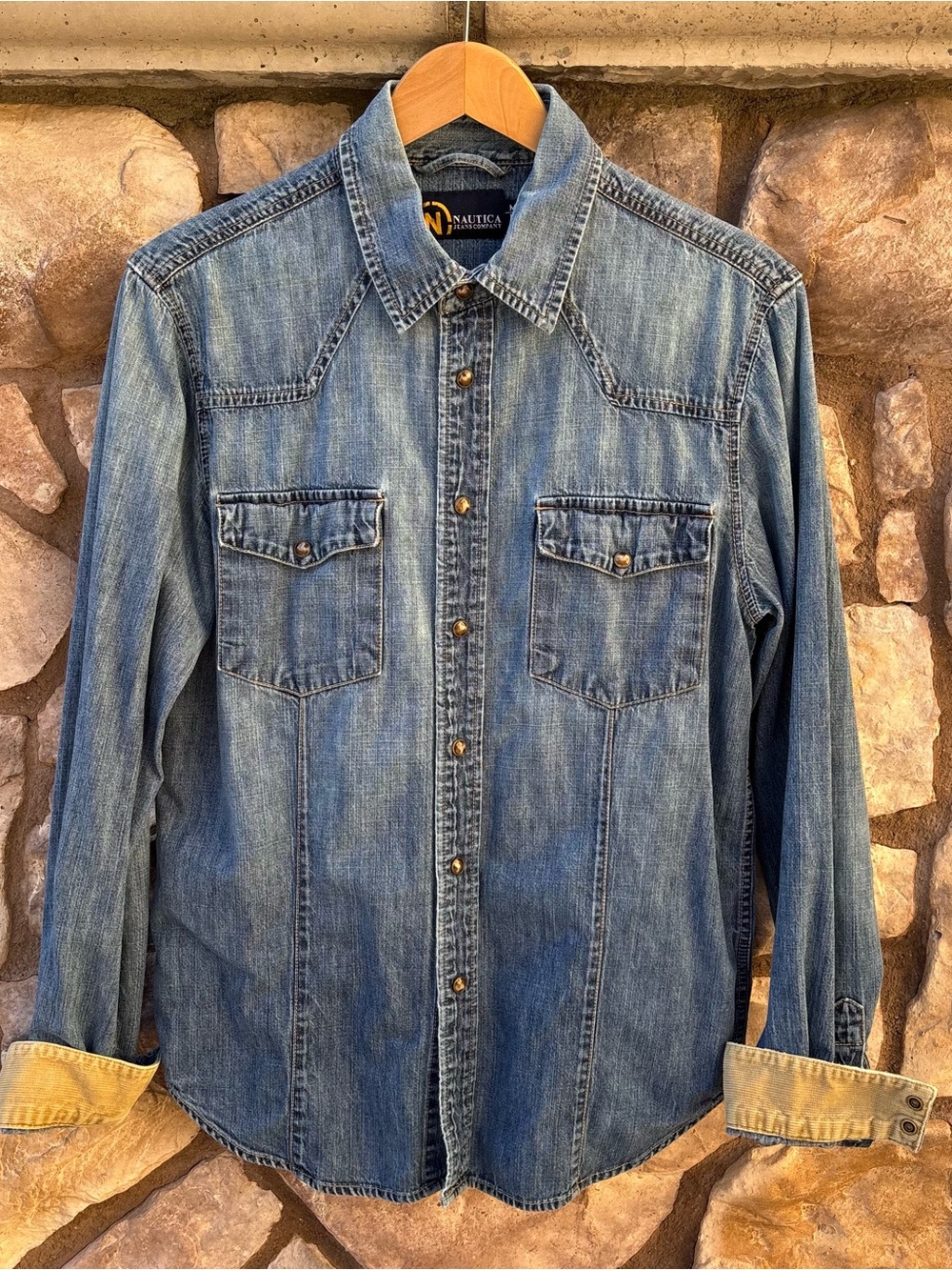 Mens Jean Shirt Nautica Jeans Co Pearl Western Snap Shirt Size M Denim Blue